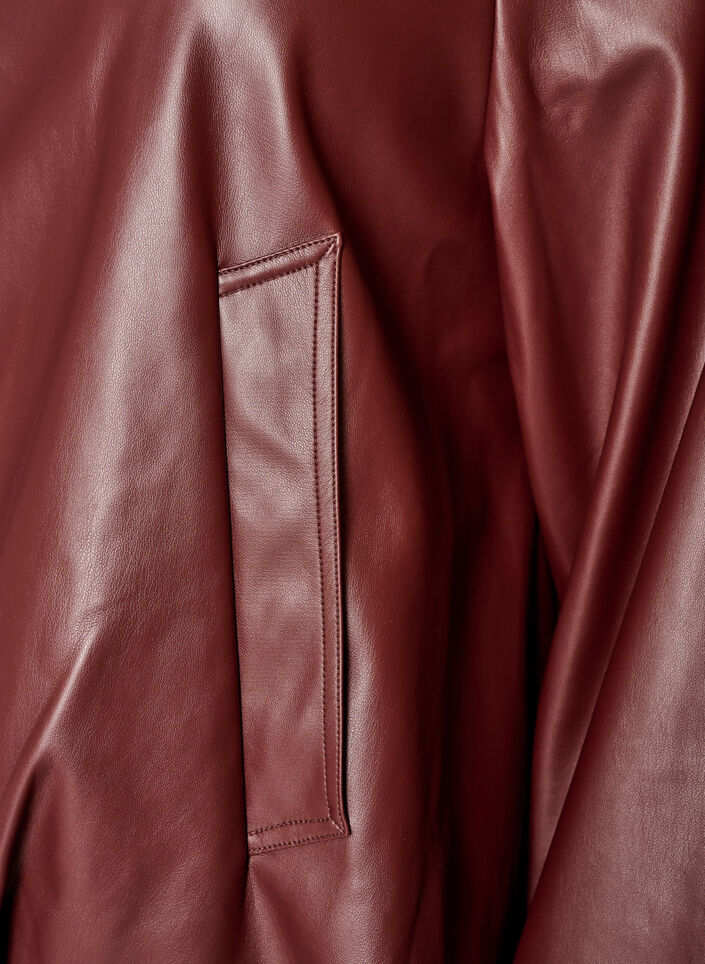 Faux leather bomber jacket with a drawstring hem, Brown, Packshot image number 3