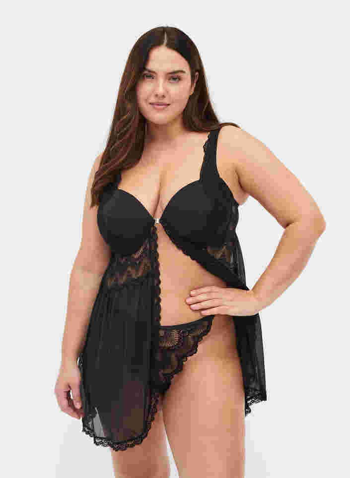 Night dress with lace and moulded cups, Black, Model image number 2