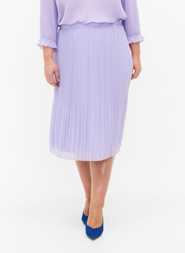 Pleated midi skirt, Lavender SOLID, Model image number 2