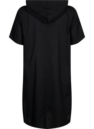Cotton blend hooded dress with linen, Black, Packshot image number 1