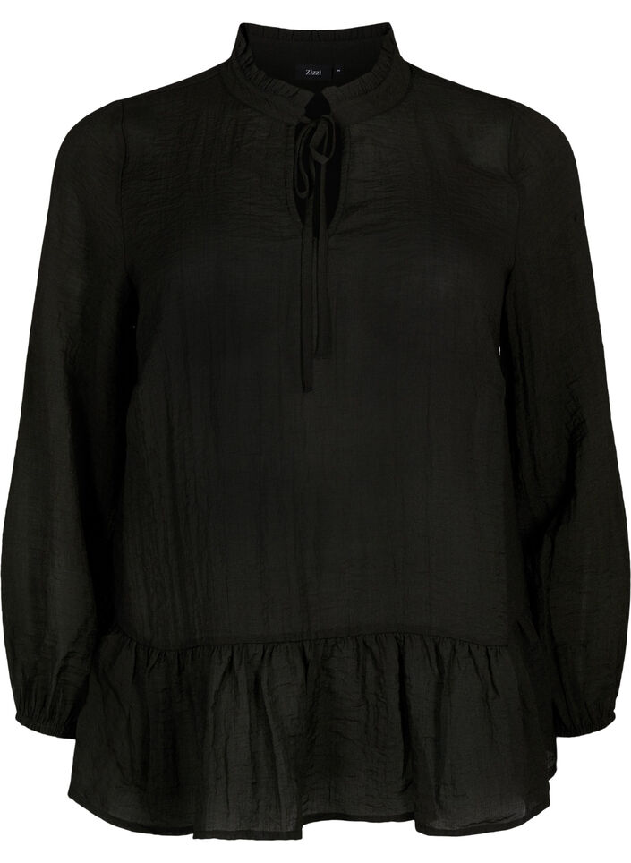 Long-sleeved blouse with peplum, Black, Packshot image number 0