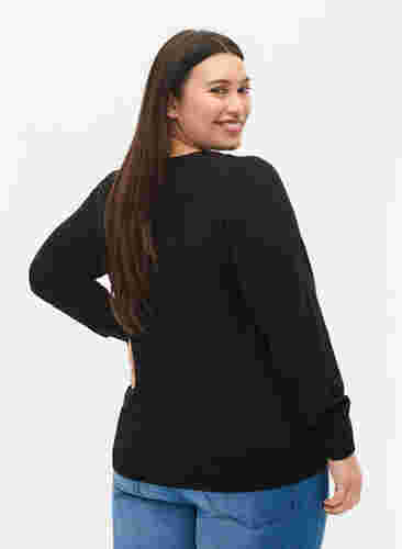 Plain coloured knitted jumper with rib details, Black, Model image number 1