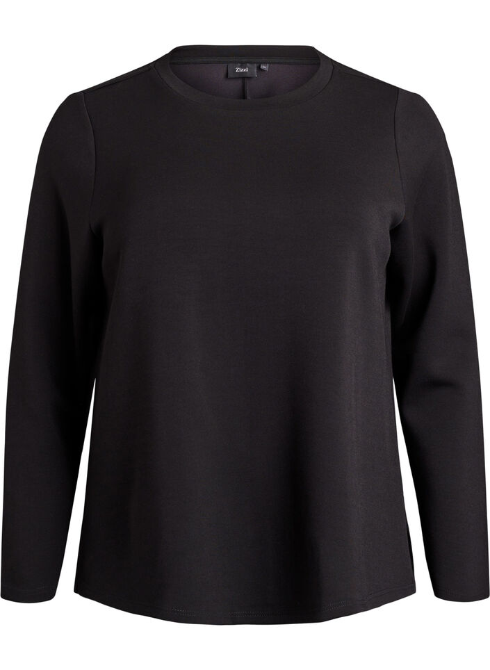 Jersey blouse with round neck, Black, Packshot image number 0