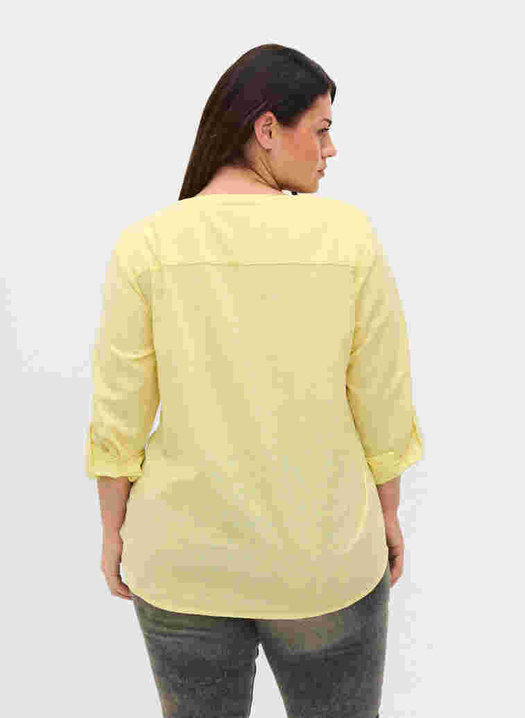Shirt blouse in cotton with a v-neck, Yellow, Model image number 1