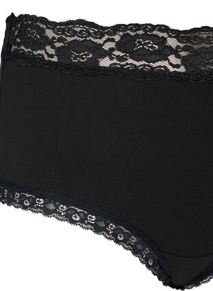 2-pack hipsters with lace trim and high waist, Black, Packshot image number 2