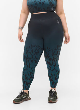 Cropped printed gym leggings, Deep Teal, Model image number 2