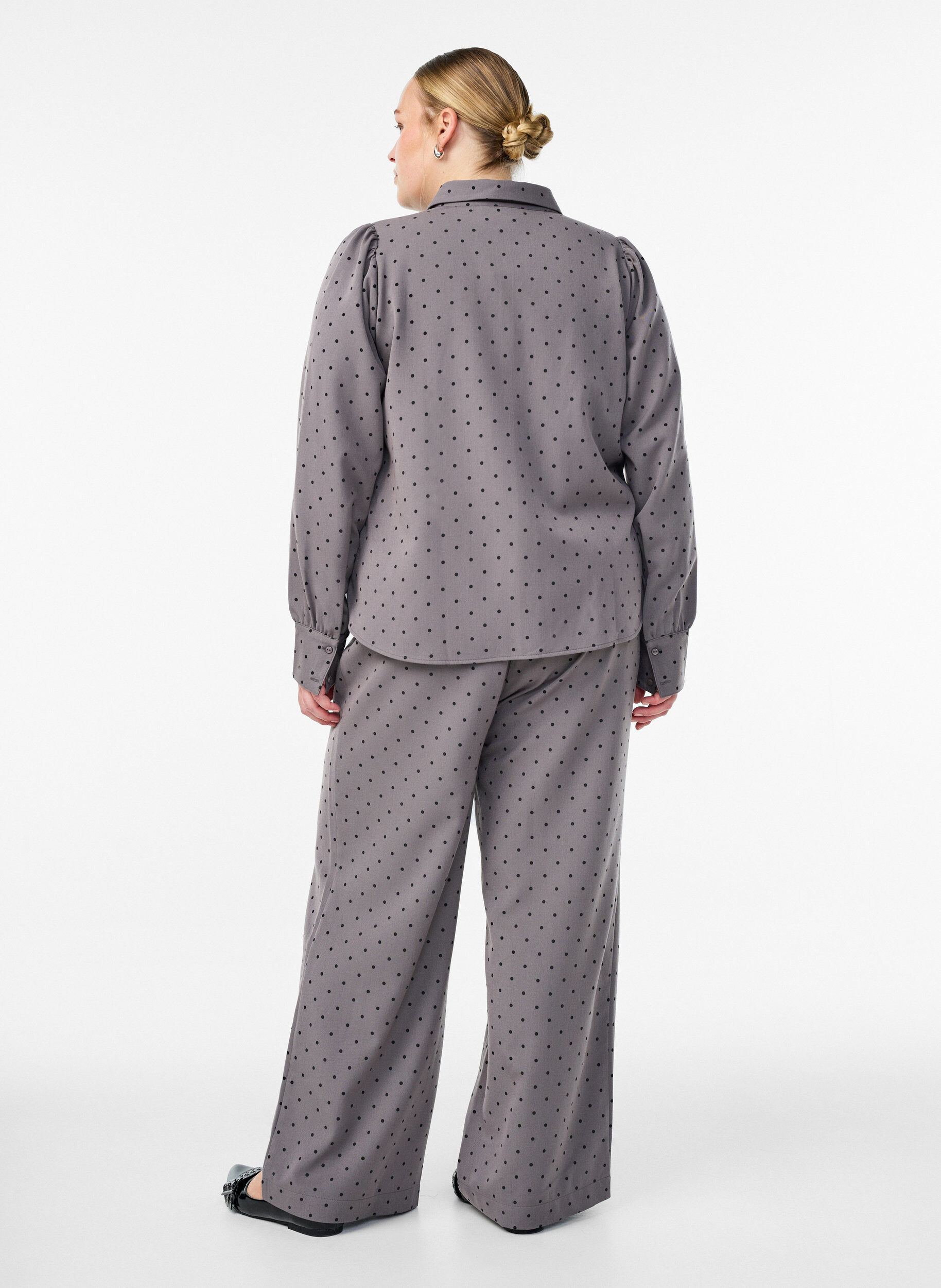 Zizzifashion Wide-leg trousers with a high waist, Grey, Model image number 1