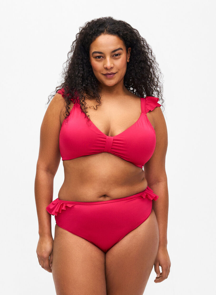Bikini briefs with ruffles, Pink, Model image number 0