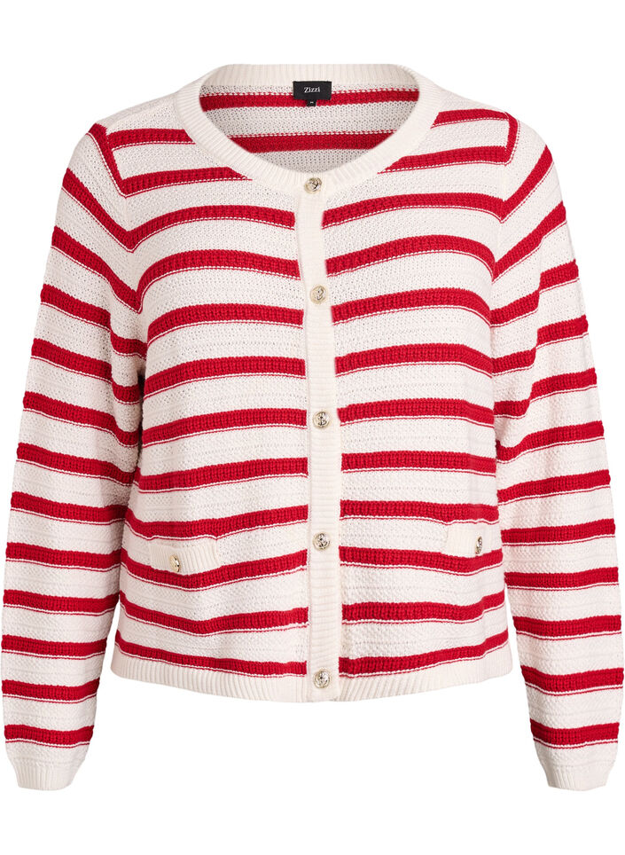 Cardigan with textured knit and decorative buttons, Red, Packshot image number 0