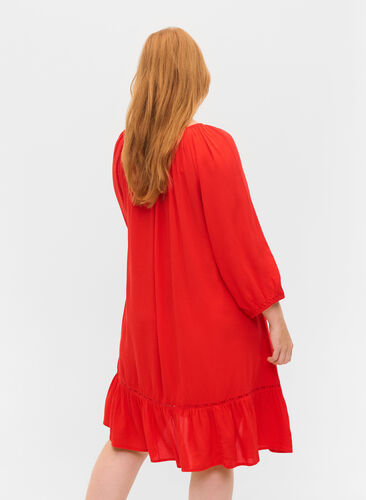 Viscose dress with 3/4 sleeves, Fiery Red, Model image number 1