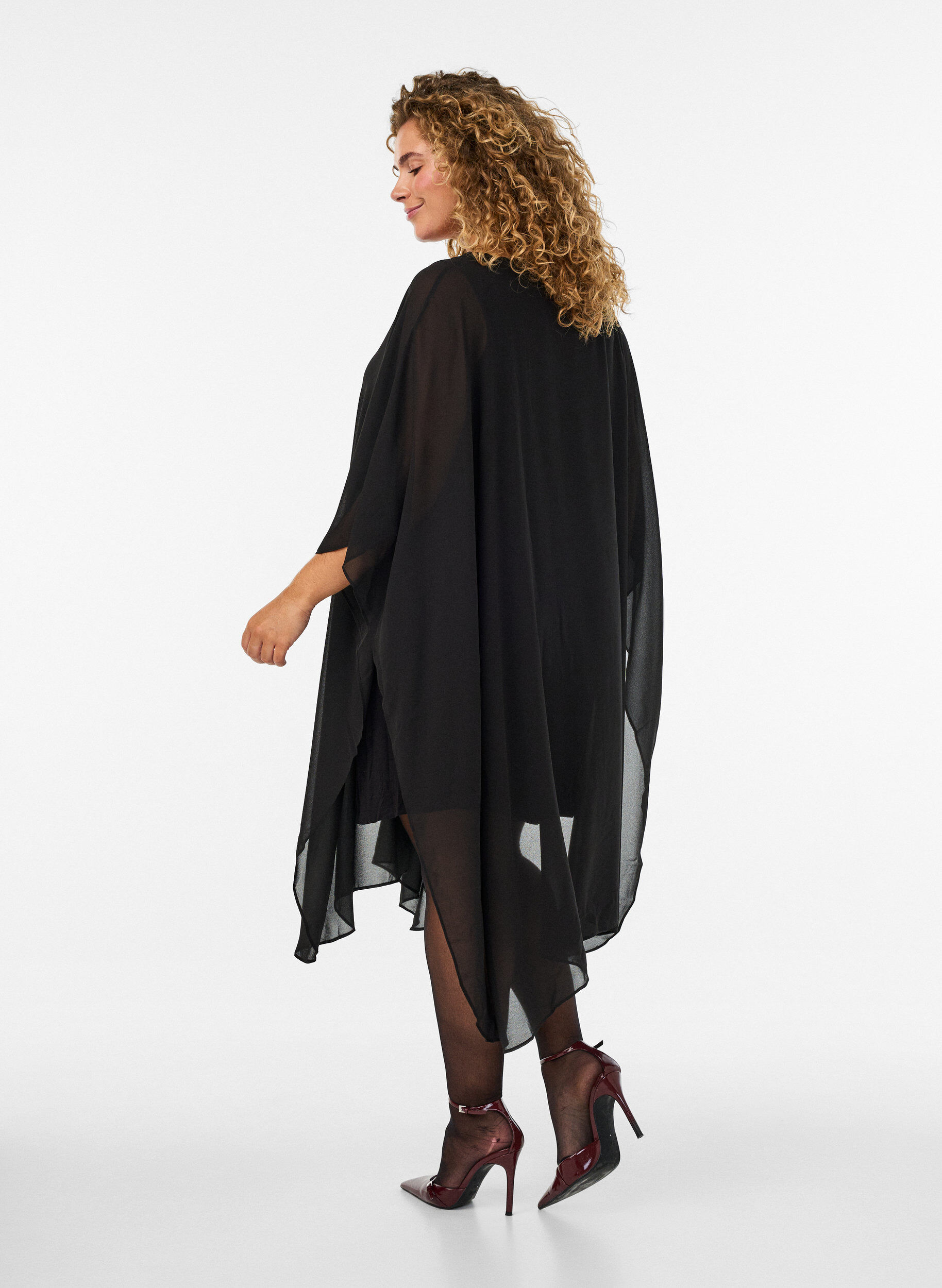 ZizzifashionShort chiffon dress with V-neck, Black, Model image number 1