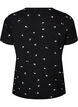Pyjama top with floral print and ribbed texture, Black, Packshot image number 1