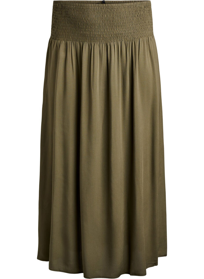 Viscose maxi skirt with smocking, Green, Packshot image number 0