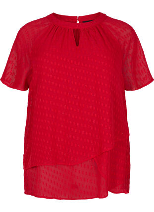 Blouse with 2/4 sleeves in patterned chiffon, Tango Red, Packshot image number 0