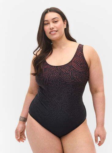 Patterned swimsuit with cross back, Small Leo Fading, Model image number 0