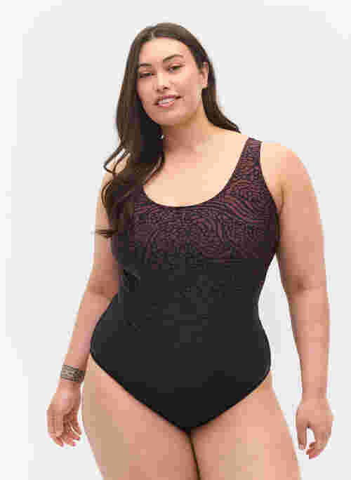 Patterned swimsuit with cross back