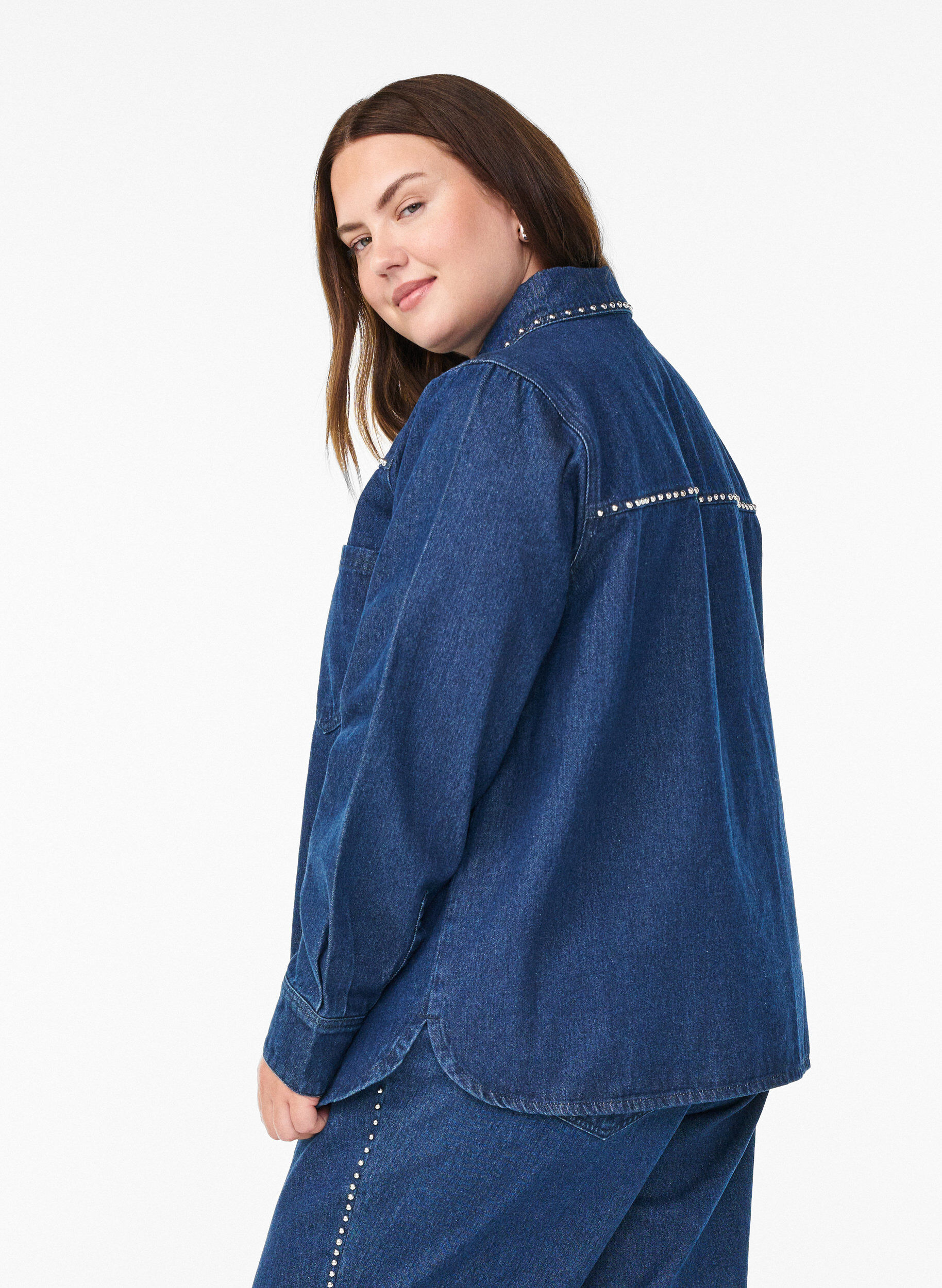Zizzifashion Denim shirt with studs, Blue, Model image number 2