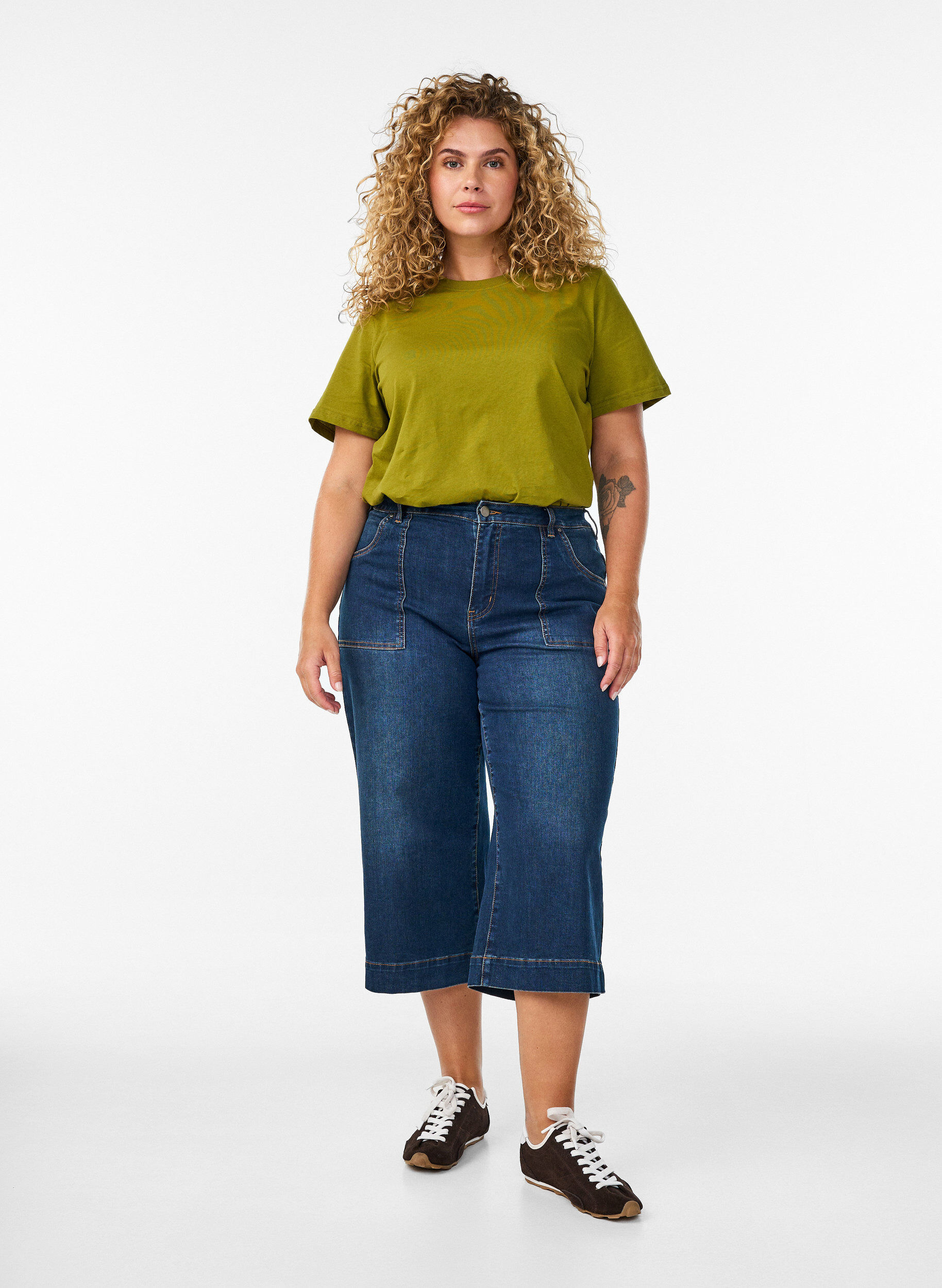 ZizzifashionBasic cotton T-shirt with round neck, Green, Model image number 1