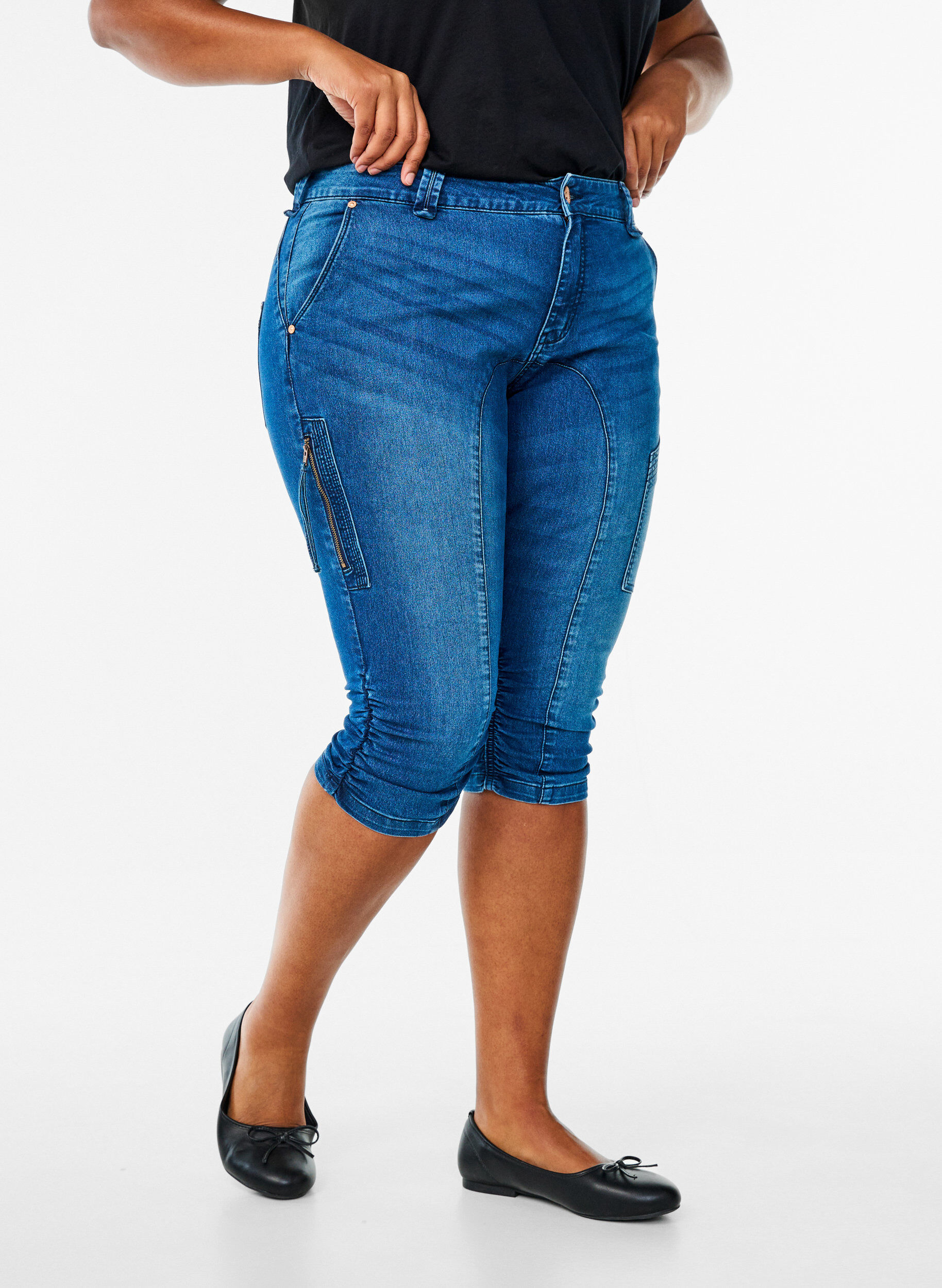ZizzifashionSlim fit capri jeans with pockets, Blue, Model image number 2