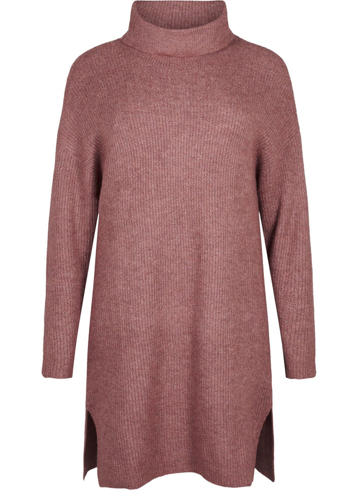 FLASH - Knitted dress with turtleneck, Red, Packshot image number 0