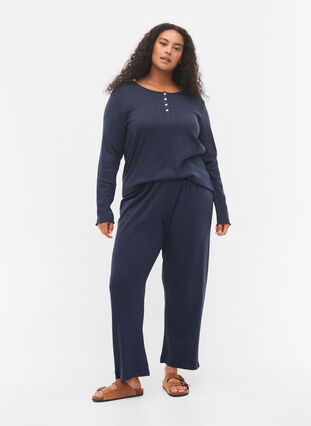 Pyjama trousers in cotton with pattern, Navy Blazer, Model image number 0