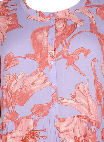 Short-sleeved viscose dress with A-line cut, Lavender Flower, Packshot image number 2