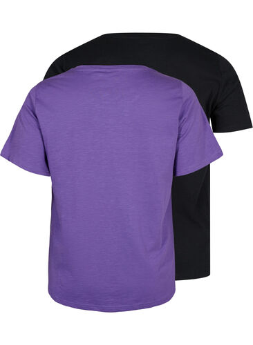 Basics cotton t-shirt 2-pack, Deep Lavender/Black, Packshot image number 1
