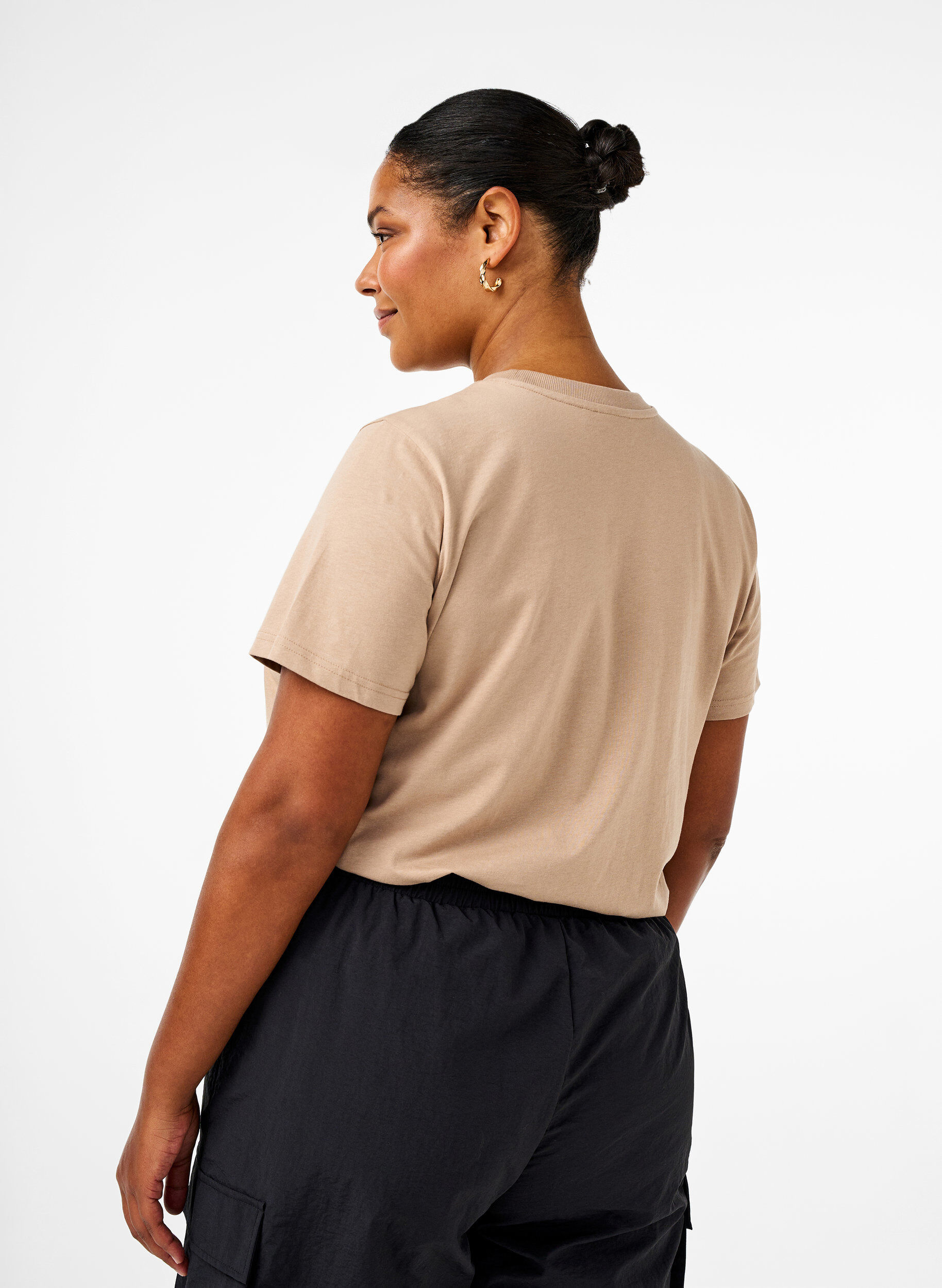 ZizzifashionBasic cotton T-shirt with round neck, Beige, Model image number 2