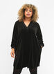 Long sleeve velour dress with v-neck, Black, Model image number 0