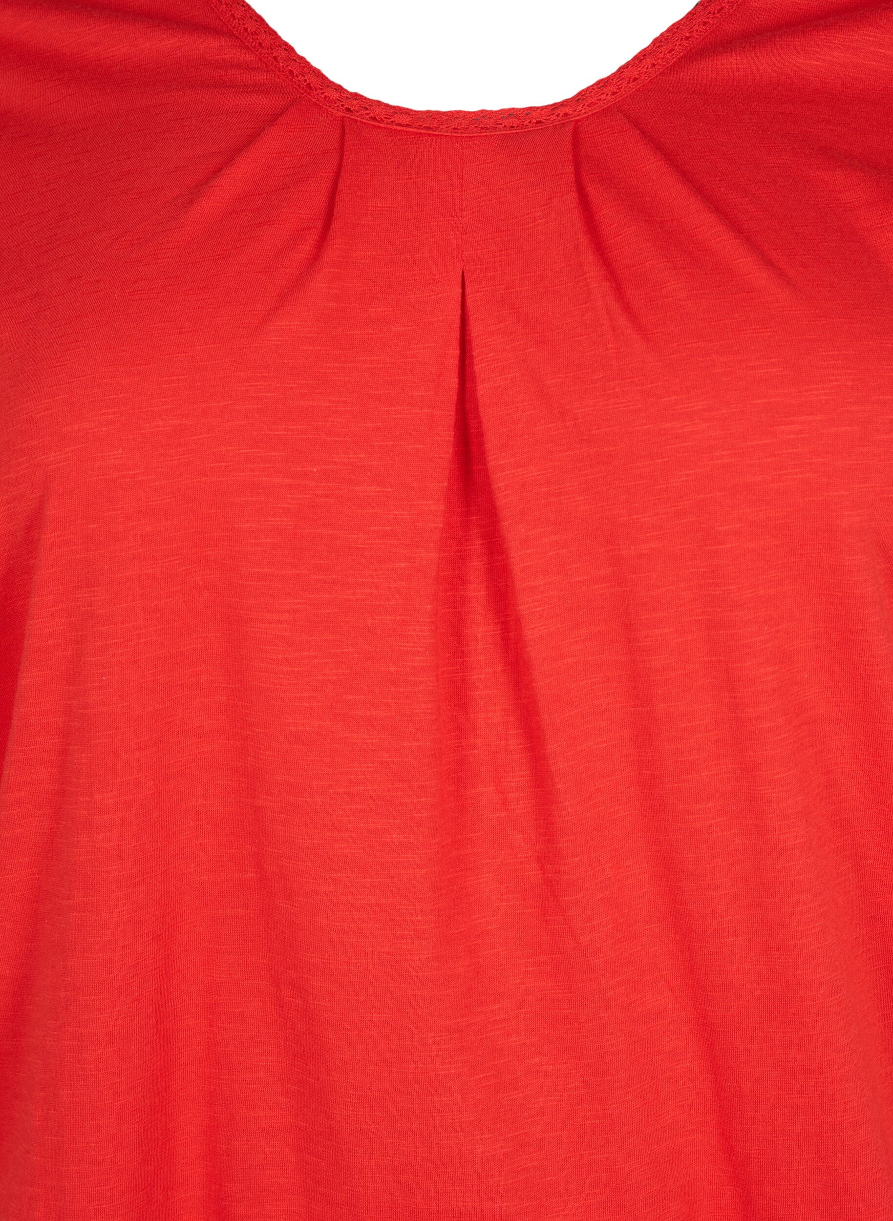 Zizzifashion Cotton top with 3/4 sleeves, Fiery Red, Packshot image number 2