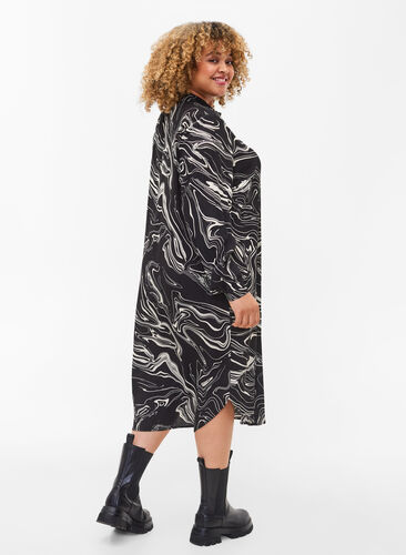 Shirt dress in viscose with print, Black Swirl AOP, Model image number 1