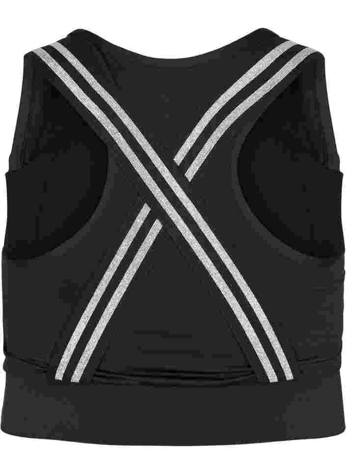 Sports bra with glitter and cross back, Black w. SilverLurex, Packshot image number 1