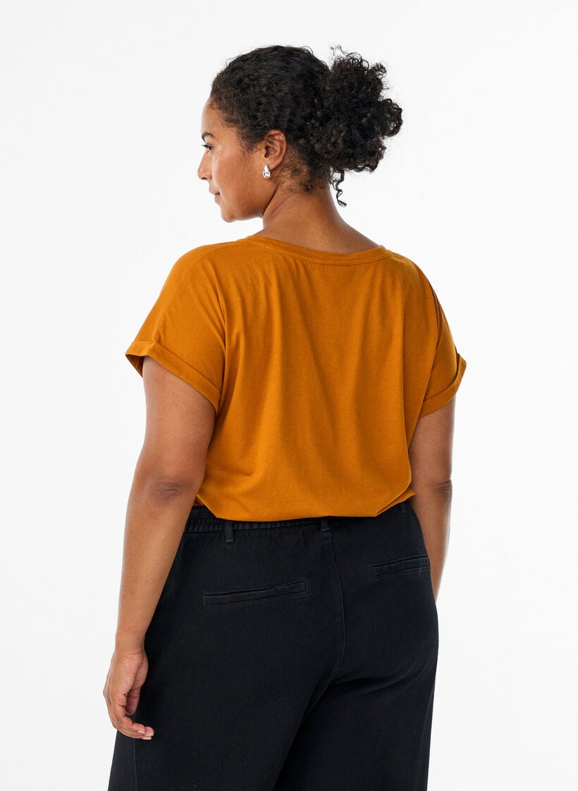 Short sleeve cotton blend T-shirt, Orange, Model image number 2
