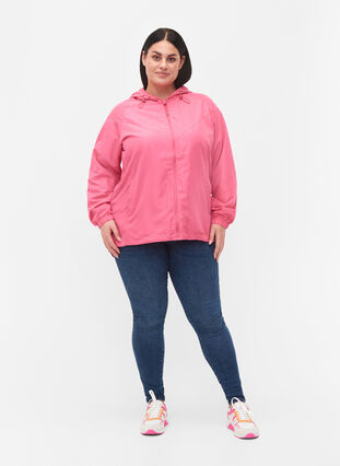 Short jacket with hood and adjustable bottom, Hot Pink, Model image number 2