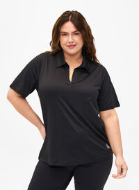Polo T-shirt with v-neck, Black, Model