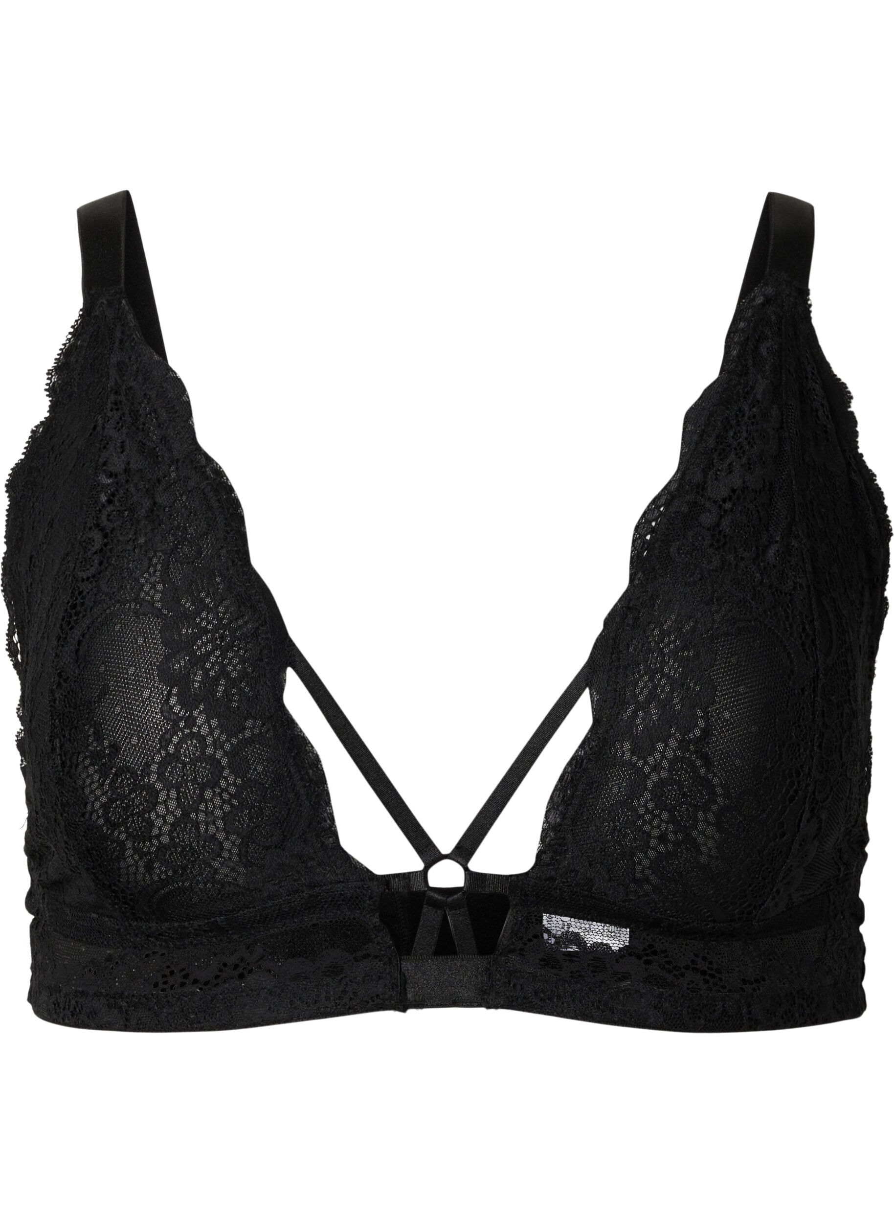 Zizzifashion Lace bra with thong, Black, Packshot image number 0