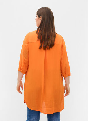 Long viscose shirt with 3/4 sleeves, Orange Peel, Model image number 1