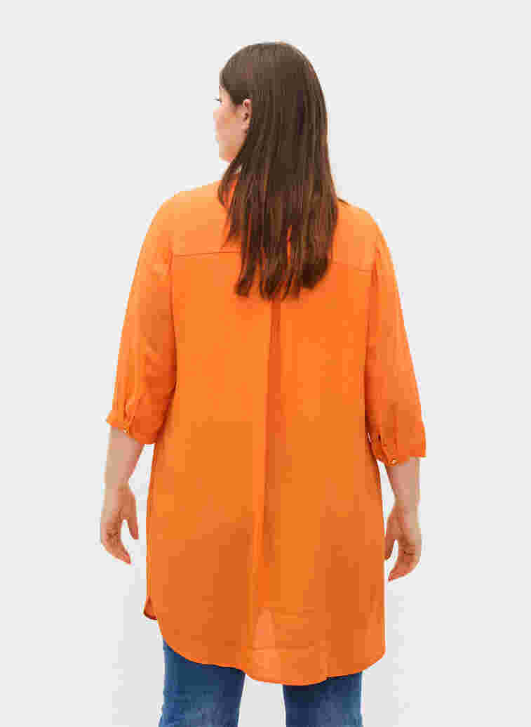 Long viscose shirt with 3/4 sleeves, Orange Peel, Model image number 1