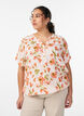 Viscose blouse with floral print and short sleeves, Vanilla, Model image number 0
