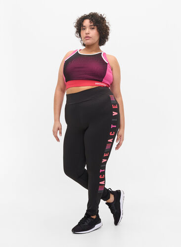 Gym leggings with text print, Black, Model image number 0