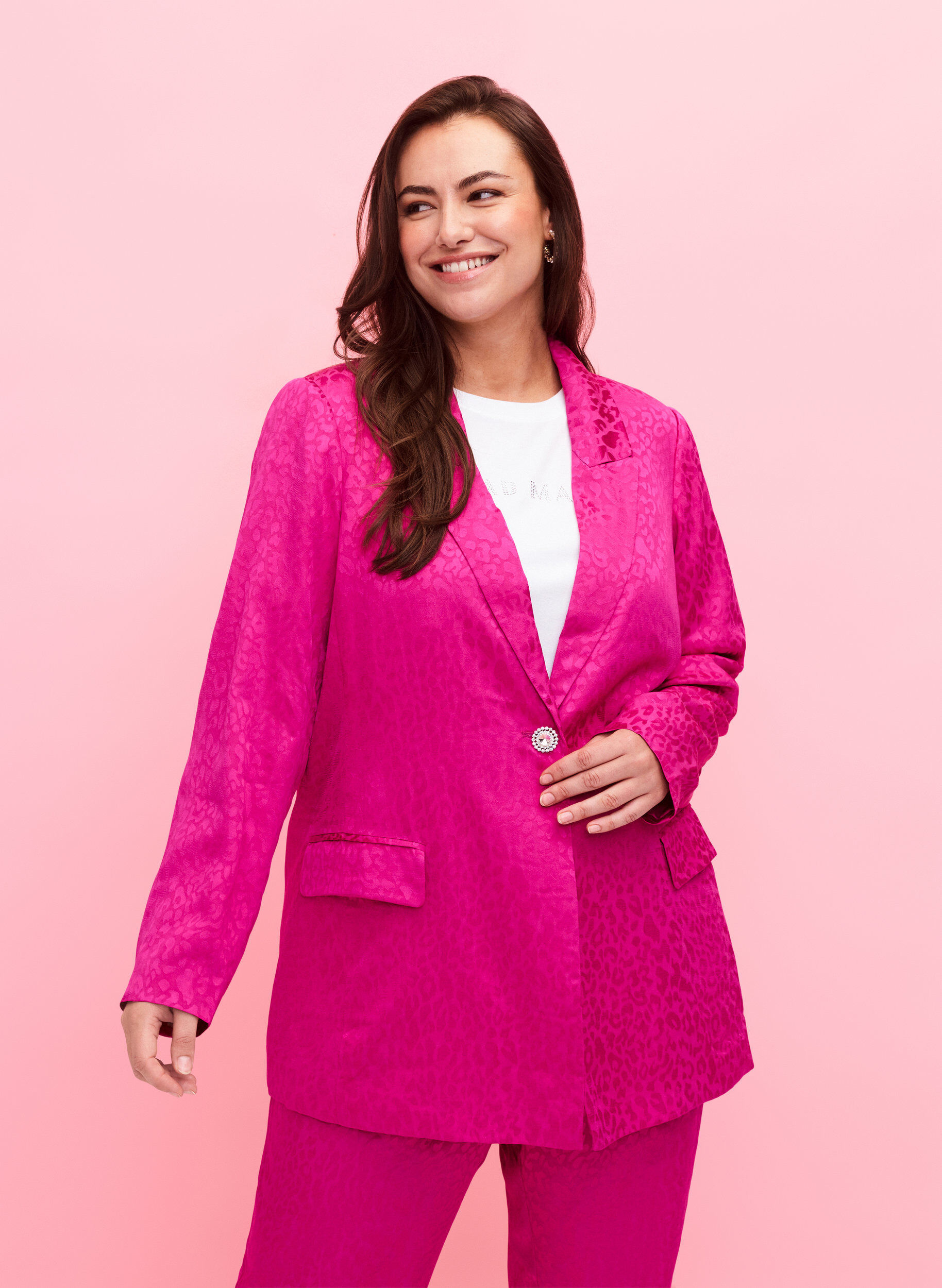 Zizzifashion Tone-on-tone jacquard blazer in viscose, Rose Violet, Model image number 0