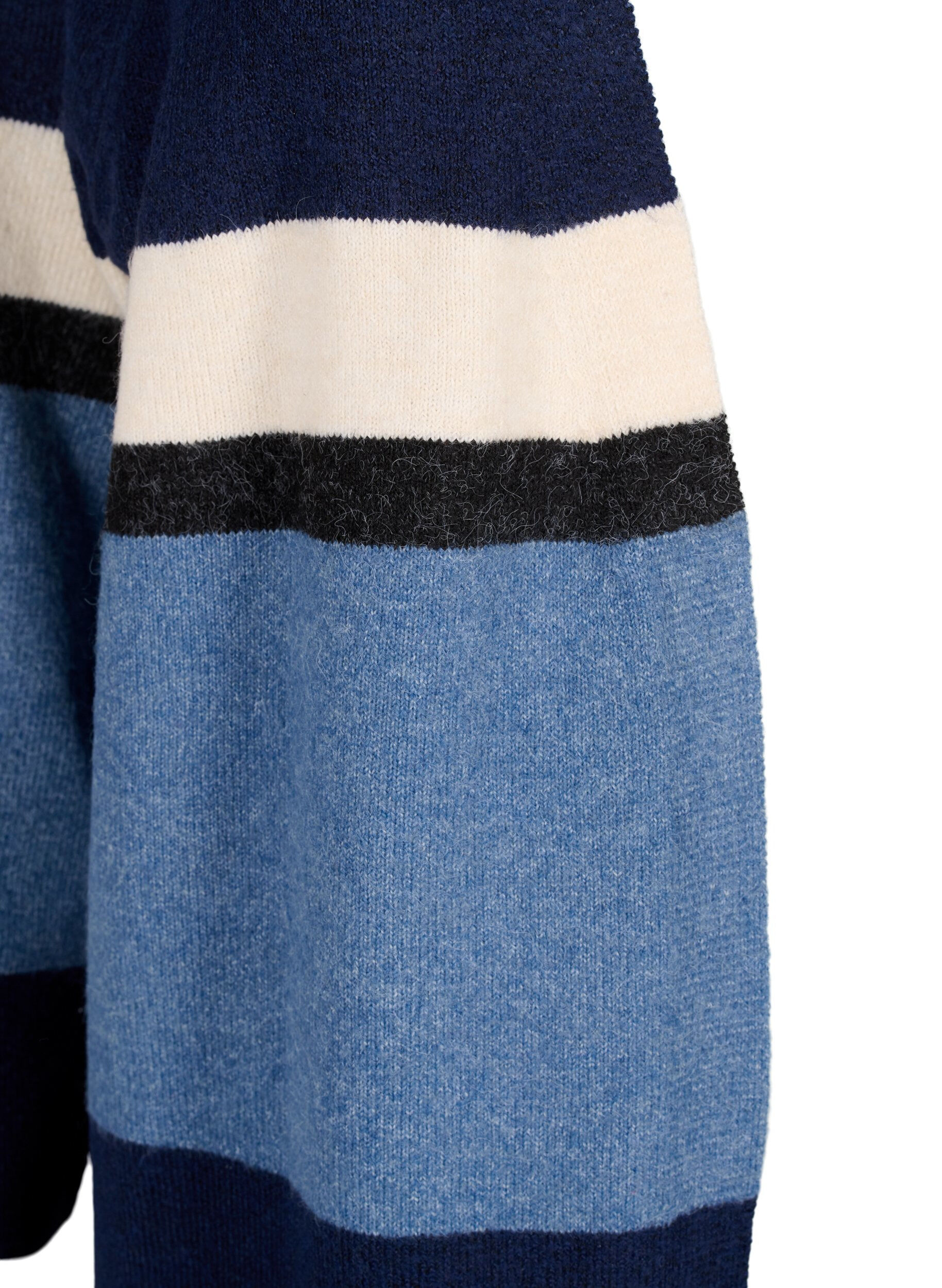 Zizzifashion Long knit cardigan with wide stripes, Blue, Packshot image number 2