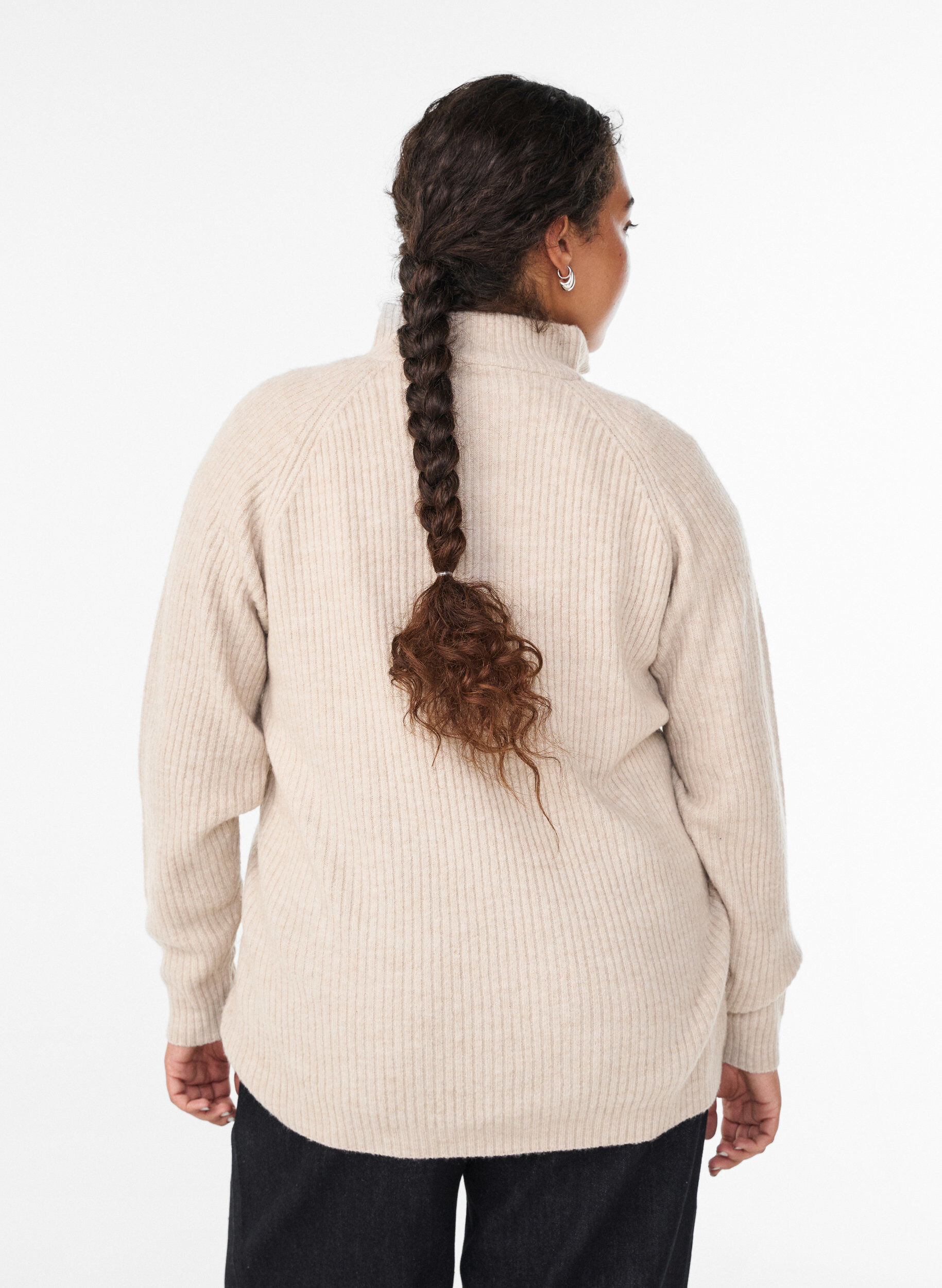 Zizzifashion Knitted jumper with a high neck and harlequin pattern, Beige, Model image number 2
