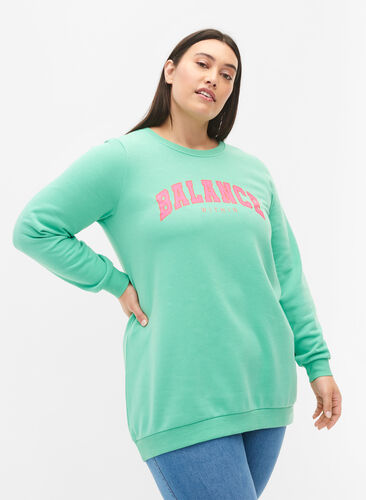 Long sweatshirt with text print, Neptune Green , Model image number 0