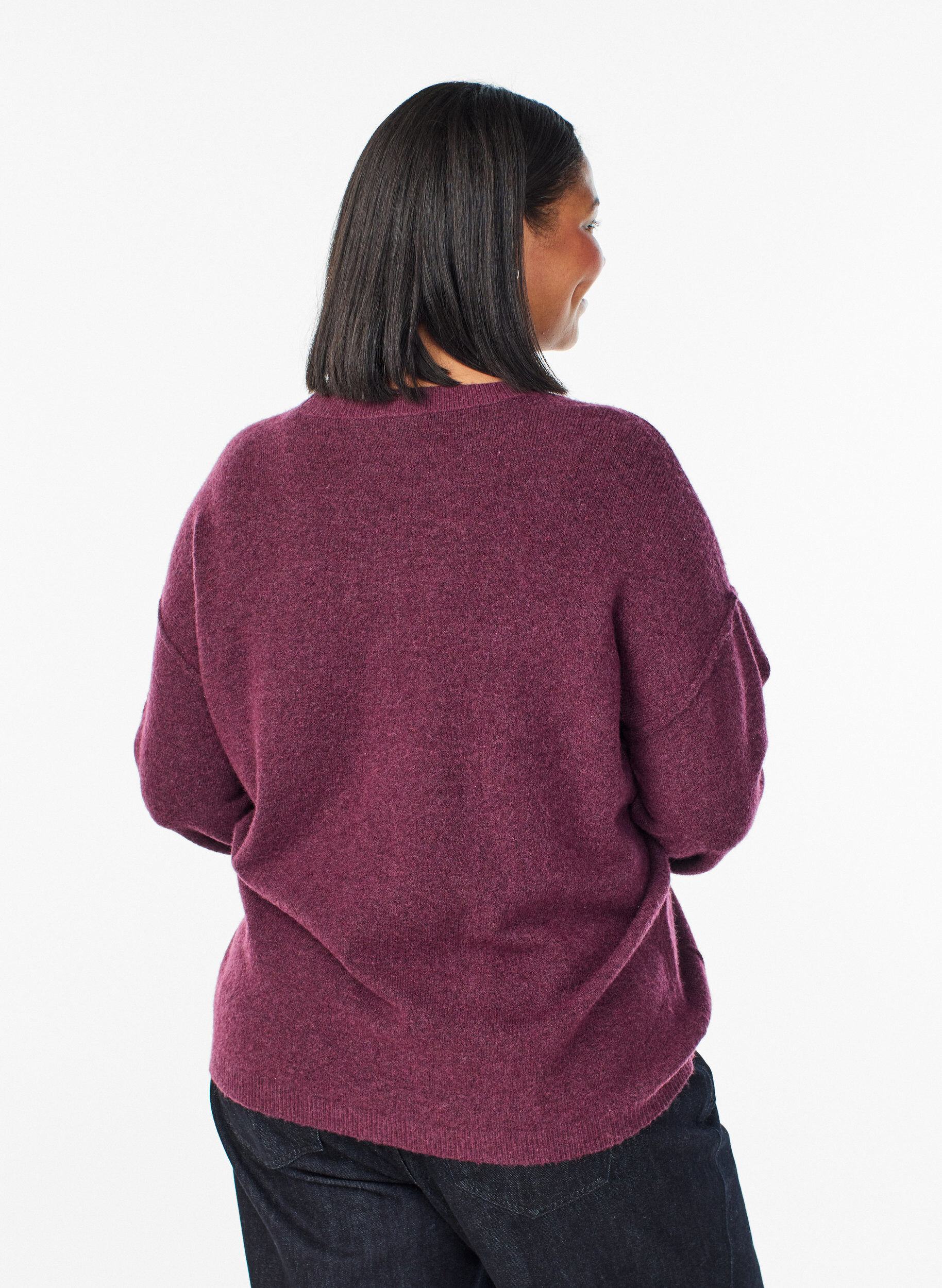 ZizzifashionLoose knit sweater with prominent seams, Dark Bordeaux, Model image number 2