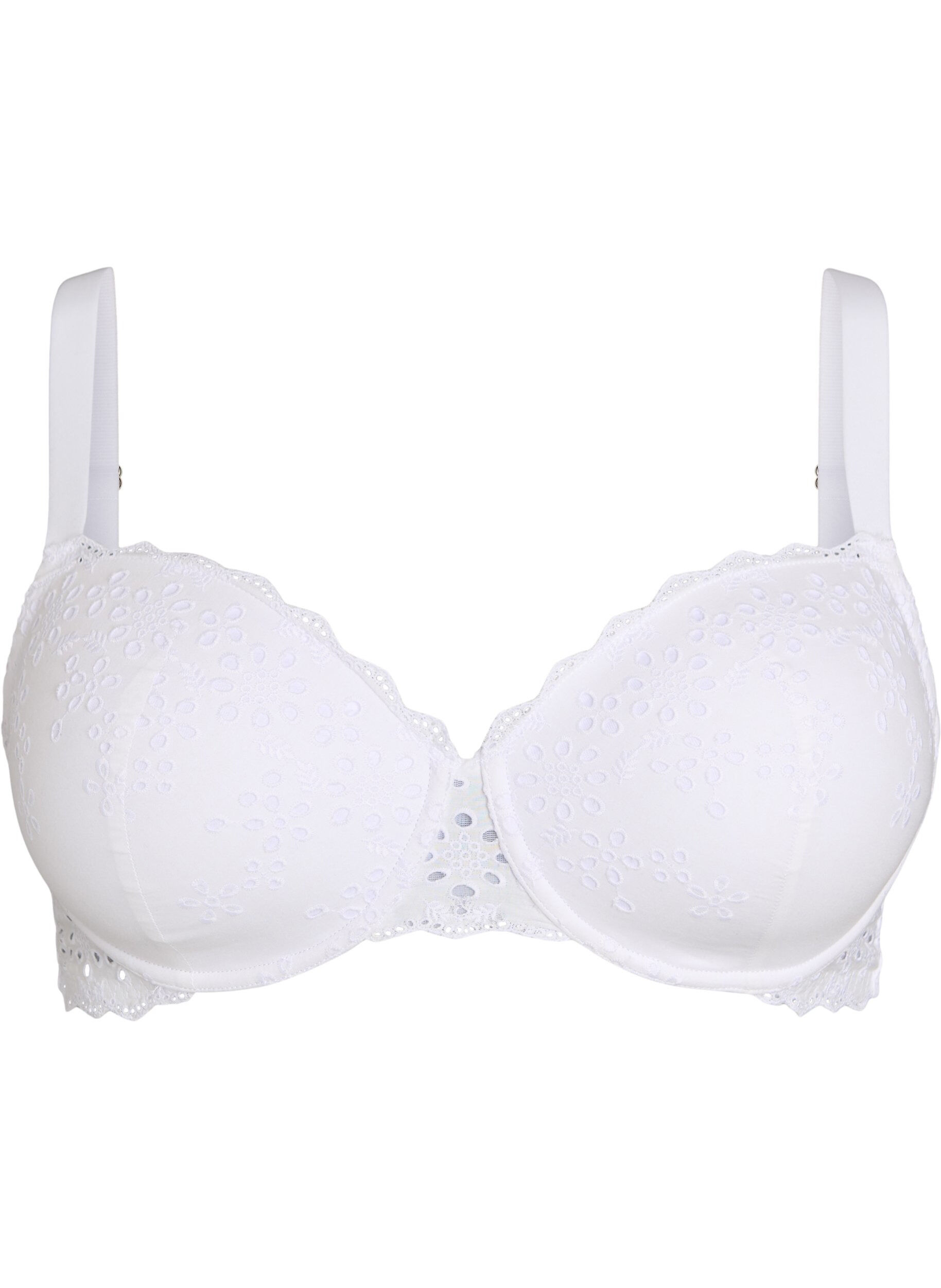 Moulded bra with broderie anglaise