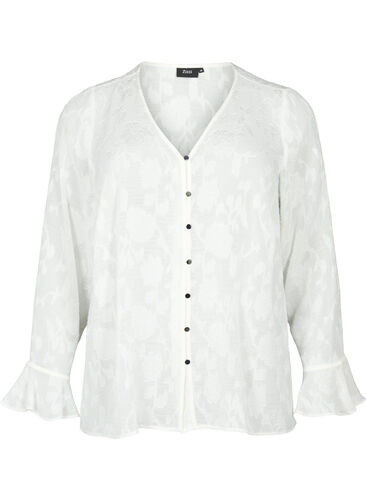 Long-sleeved shirt with jacquard look, Bright White, Packshot image number 0