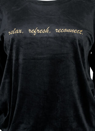 Velour blouse with embroidered text, Black, Packshot image number 2