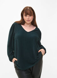 Glitter blouse with puff sleeves, Black Scarab, Model