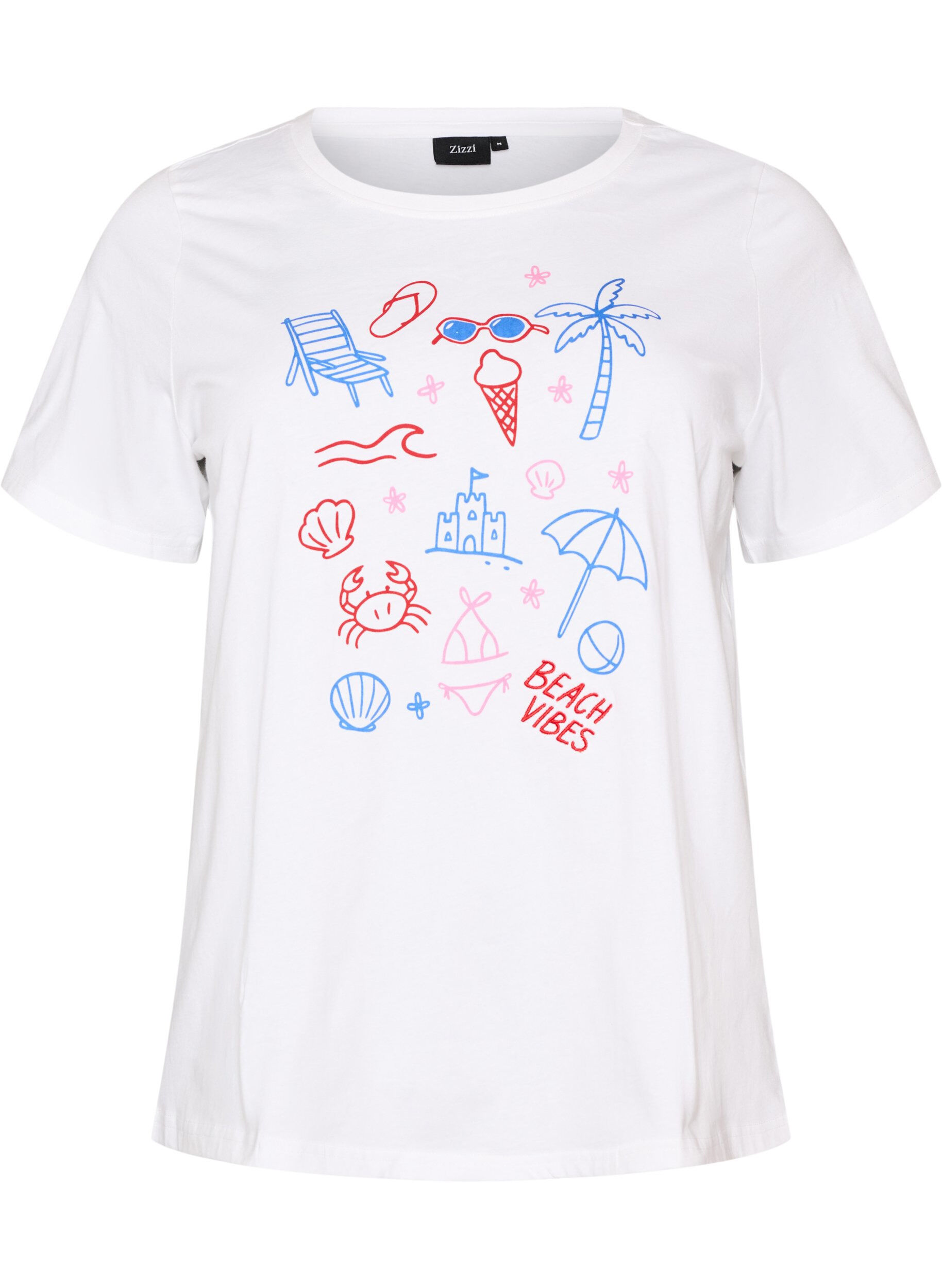 ZizzifashionOrganic cotton T-shirt with beach print, White, Packshot image number 0